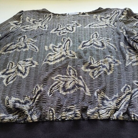 Vintage 80s Fun Funky Metallic Blouse Tag sz 18 Black Silver Leaf Slinky - Picture 7 of 15